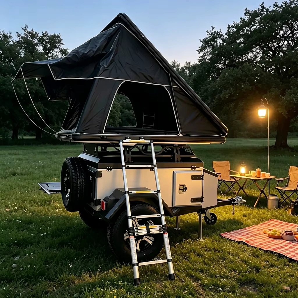 Off Road Camper Trailer with Roof Tent & Pull-Out Kitchen 526kg Payload Overland Camping Trailer