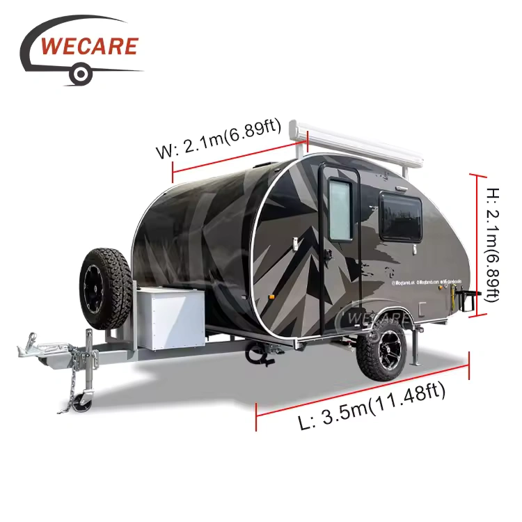 Wecare Mini Rv caravan Small Teardrop Camping Camper Van Travel Trailer with Bathroom for Sale
