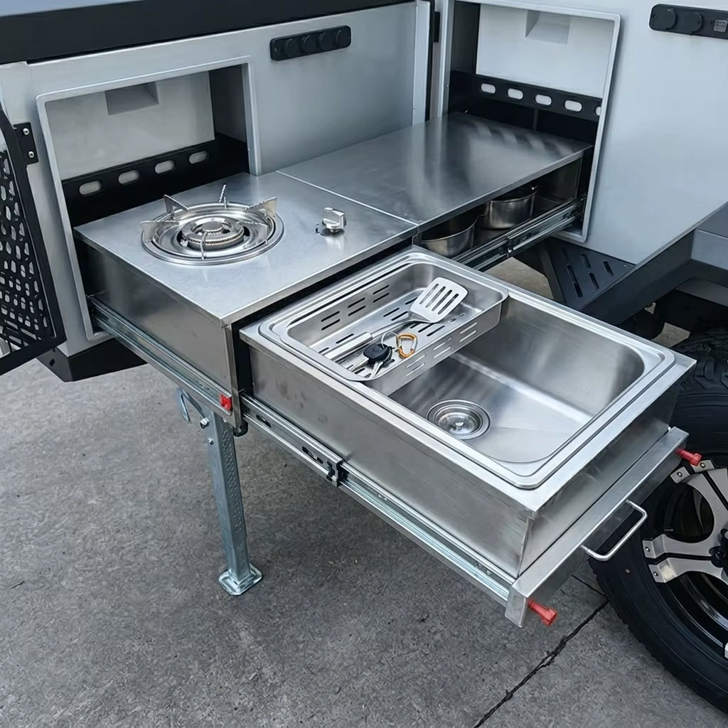 Off Road Camper Trailer with Roof Tent & Pull-Out Kitchen 526kg Payload Overland Camping Trailer