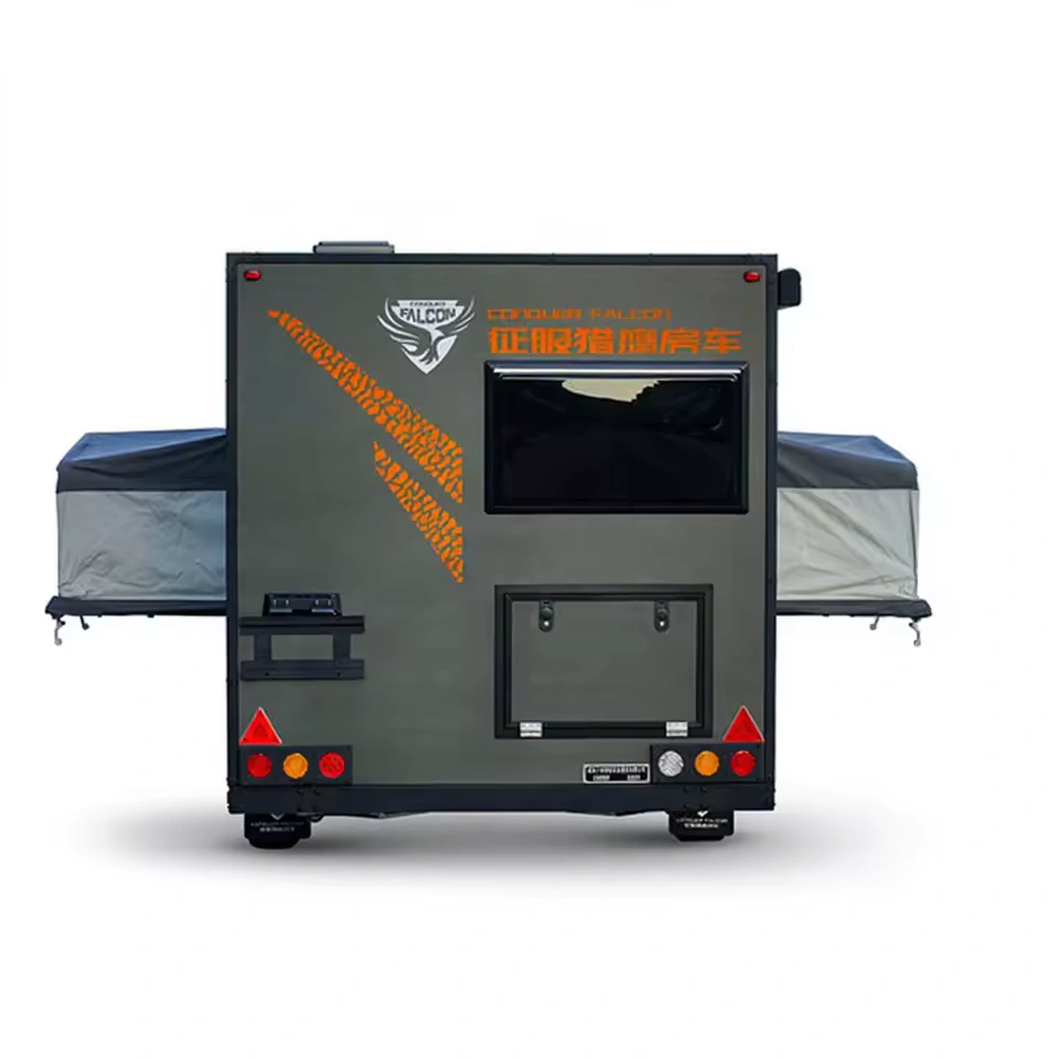 Expandable Mobile Slide-in Camper Trailer Heavy Steel Chassis 100L Water Tank 2-Person Sleeping Capacity Indoor Toilet Bath RV