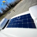 Rooftop solar panel installation on the Eezon Eddy midsize caravan for off-grid power and sustainable camping adventures.