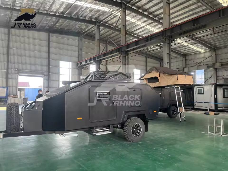 The Shark 2 off-road camper trailer from Black Rhino features a rugged aluminum chassis for Australian adventures.