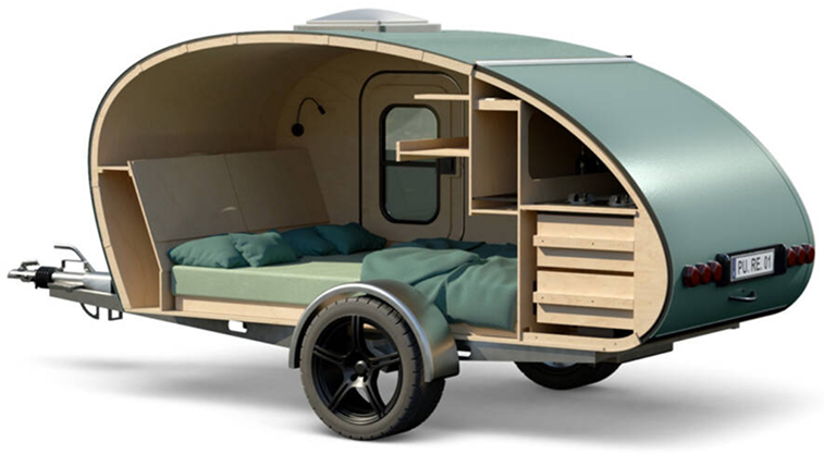 Teardrop caravan cutaway view