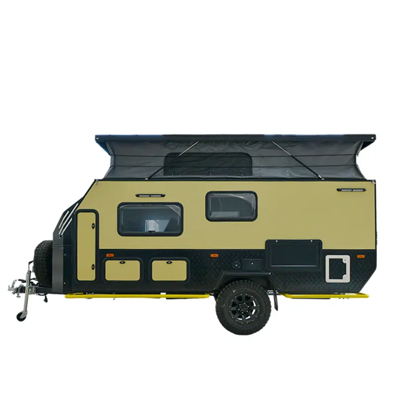 Perry Popup hybrid caravan (CODE 2686) featuring a sandwich composite board structure for off-grid family camping.