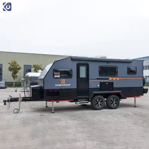 The TF Series caravan from China Caravans is a high-intensity, dual-axle modern off-road travel trailer for adventurers.